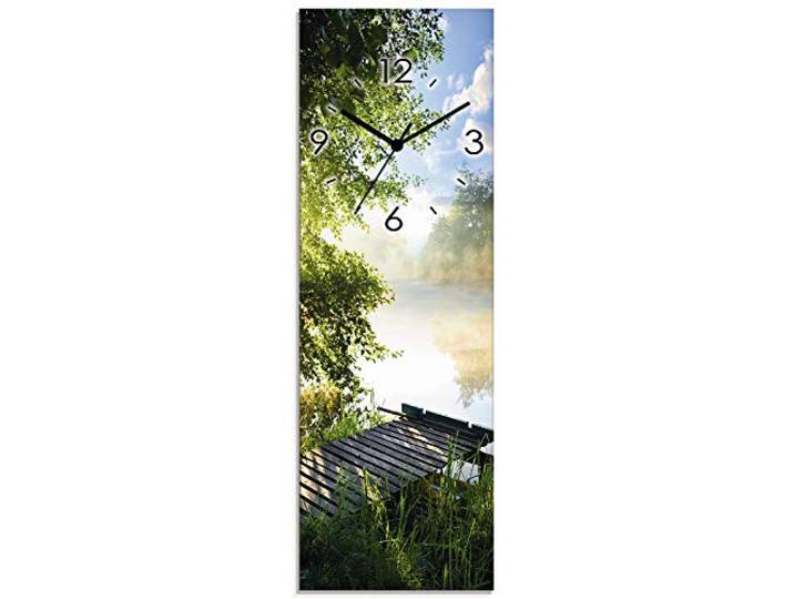 ARTLAND Wanddeko Wanduhr ohne Tickgeräusche Glas Quarzuhr 20x60 cm Rechteckig Lautlos Landschaft Wald Natur See Sonne Urlaub Ländlich T0WD