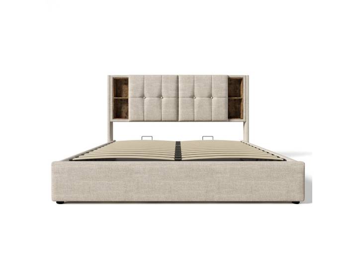 Oxeza Polsterbett 180/200 cm Beige mit kabellosem USB-C-Ladeanschluss und Speicherplatz (Ohne Matratze), Naturfarben, Mode, Rechteckig, 180x200 cm, Schlafzimmer, Betten, Polsterbetten