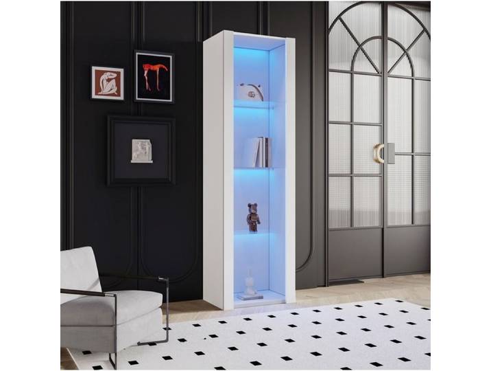 WOVREO Vitrine sur pied 55 x 38 x 166 cm blanche brillante avec LED et 3 étagères en verre