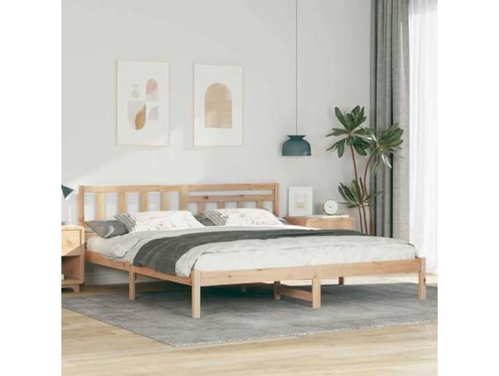 Massives Kiefernholz Modernes Design Bettrahmen Braun 180x200 cm Bettgestell mit Kopfteil Massives Kiefernholz Braun 180x200 cm Stabiler Lattenrost Modernes Design Schlafzimmer