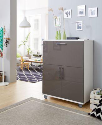 Sekretär, ideal für das Home Office, ausklappbare Schreibfläche, 2 Fächer hinter Flügeltüren, Lenkrollen, Holz, B 900 x T 450 x H 1200 mm, weiß/grau