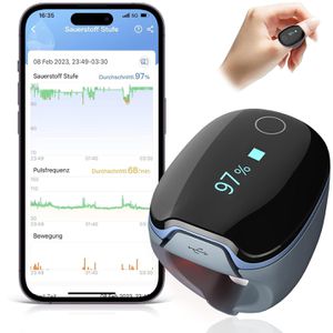 Lepu-Medical Pulsoximeter O2 Ring, mit Akku, mit Alarmfunktion, App-fähig, misst Puls & Sauerstoffsättigung