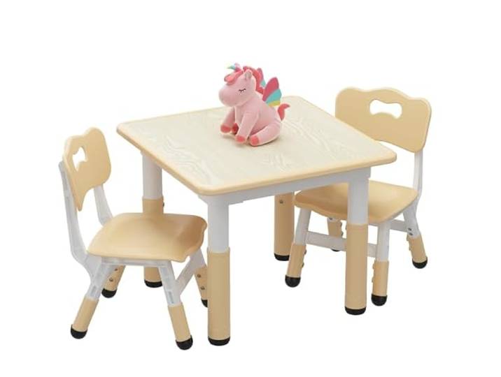 IDEALHOUSE Höhenverstellbarer Kindertisch Mit 2 Stühlen stabile Konstruktion mit rutschfesten Beinen, ideal für Zuhause, Kita & Spielzimmer