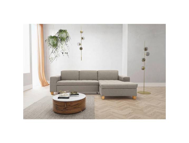 Mid.you Ecksofa Sugar, Silber, Holz, Buche, Uni, 4-Sitzer, Ottomane rechts, L-Form, 266x162 cm, Made in EU, FSC Mix, Rücken echt, Armteil links, rechts, Wohnzimmer, Sofas & Couches, Wohnlandschaften, Ecksofas