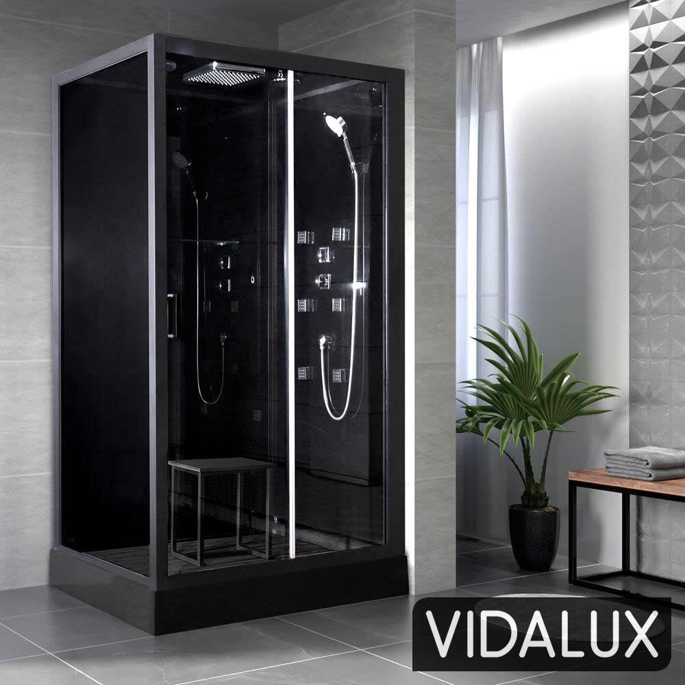 Vidalux Fusion 1200 x 900 Luxury Steam Shower Cabin Chrome 215cm H X 120cm W X 90cm D