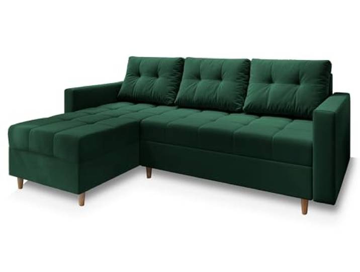 Masseno Ecksofa Milo L mit Schlaffunktion L-Form, Sofa mit Bettkasten, Wohnzimmersofa, Couch, Soffa, Bettsofa, Couchgarnitur- Grün, Kronos 19