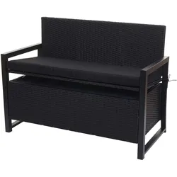 Poly-Rattan 2er Sitzbank MCW-F39, Gartenbank Truhenbank, Staufach Aufbewahrung Sitzkissen ~ anthrazit, Kissen schwarz
