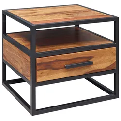 NACHTTISCH – Massivholz/Metall, 50x45x45 cm, Schublade, Industrial-Stil