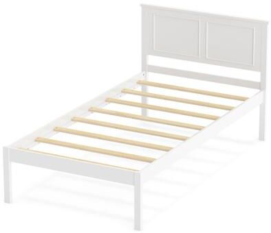Costway Full/Queen/Twin Size Bed Frame Farmhouse Wooden Platform Bed with Headboard White-Twin Size