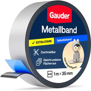 Gauder Magnetband Metallband, grau, Ferroband, selbstklebend, 1mm Stärke, 35 mm x 1 m
