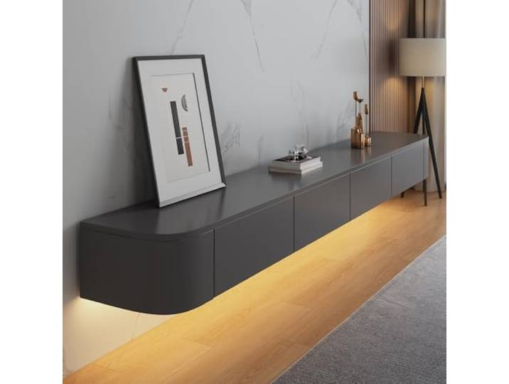 SZKTHD Schwebendes TV-Möbel zur Wandmontage Wandmontierter TV-Schrank mit Schubladen und Klappen, abgerundete Kanten(Grey,140CM/55.1IN)