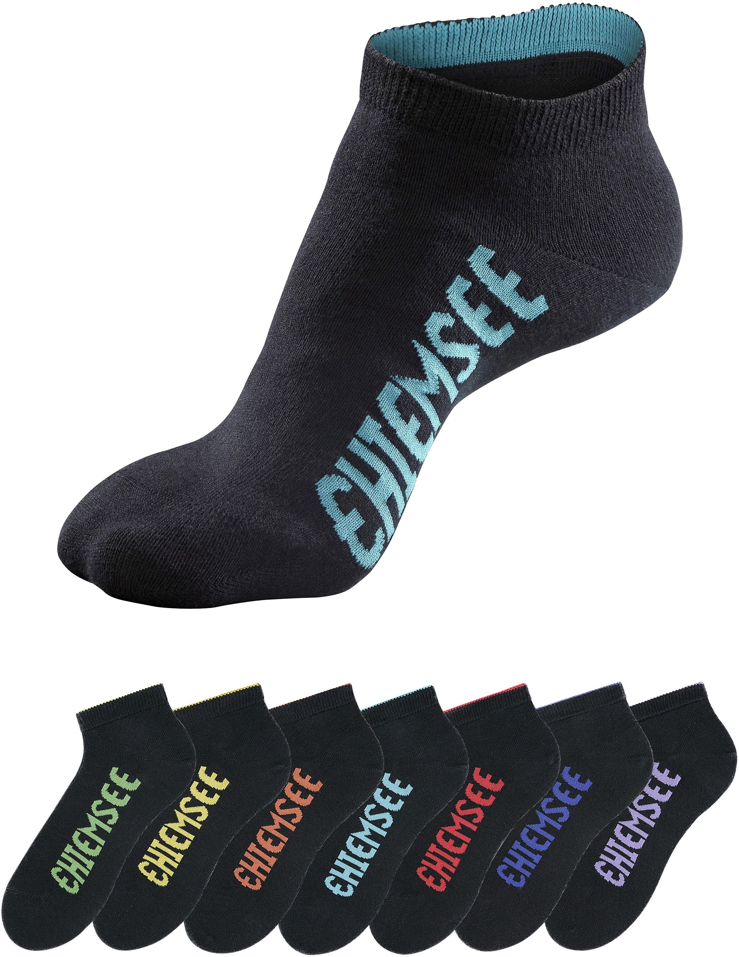 Sneakersocken CHIEMSEE "Damen Kinder Sportsocken für Sport & Alltag", Damen, Gr. 35-38, schwarz, Baumwolle, Baumwollmischung, Elasthan, Polyamid, unifarben, elastisch, Socken Sneakersocken, mit farbigen Logos schwarz 35-38
