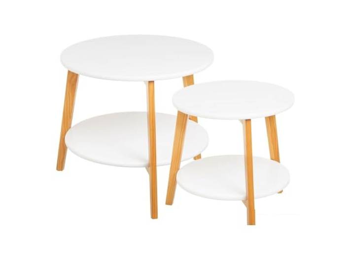 Set mit 2 runden Beistelltischen aus MDF-Holz in Weiß und Natur