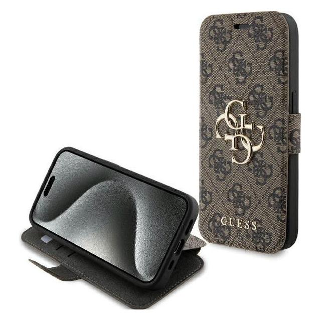 Guess GUBKP15L4GMGBR iPhone 15 Pro 6.1" brązowy/book book 4G Metal Logo (Apple iPhone 15 Pro) (1467198017)