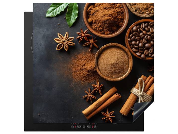 MuchoWow Herabdeckplatte - Zimt - Beton - Kaffee - Zimtstangen - Gewürze - 78x78, Mokka, Kunststoff, Quadratisch, 78x78x0.2 cm, Geschirr, Tischkultur & Serviergeschirr, Servierplatten