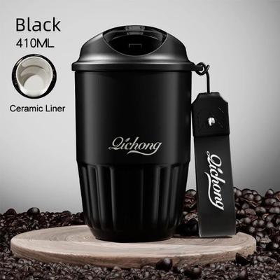 Uplifted Finds 410ml Ceramic Liner Vacuum Insulated Thermos Coffee Cup Double Wall Stainless Steel black