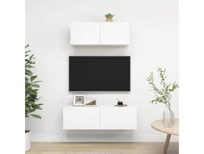 HEFZGDB 2-TLG. TV-Schrank-Set Weiß Holzwerkstoff mit Wandmontage und viel Stauraum für Organisation