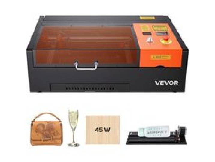VEVOR Lasergravierer CO2 45W, 300x200 mm, Tisch-CO2-Lasergravurmaschine mit Drehachse, Luftunterstützung, kompatibel mit LightBurn, CorelDRAW und GRBL, für Holz, Acryl & Glas