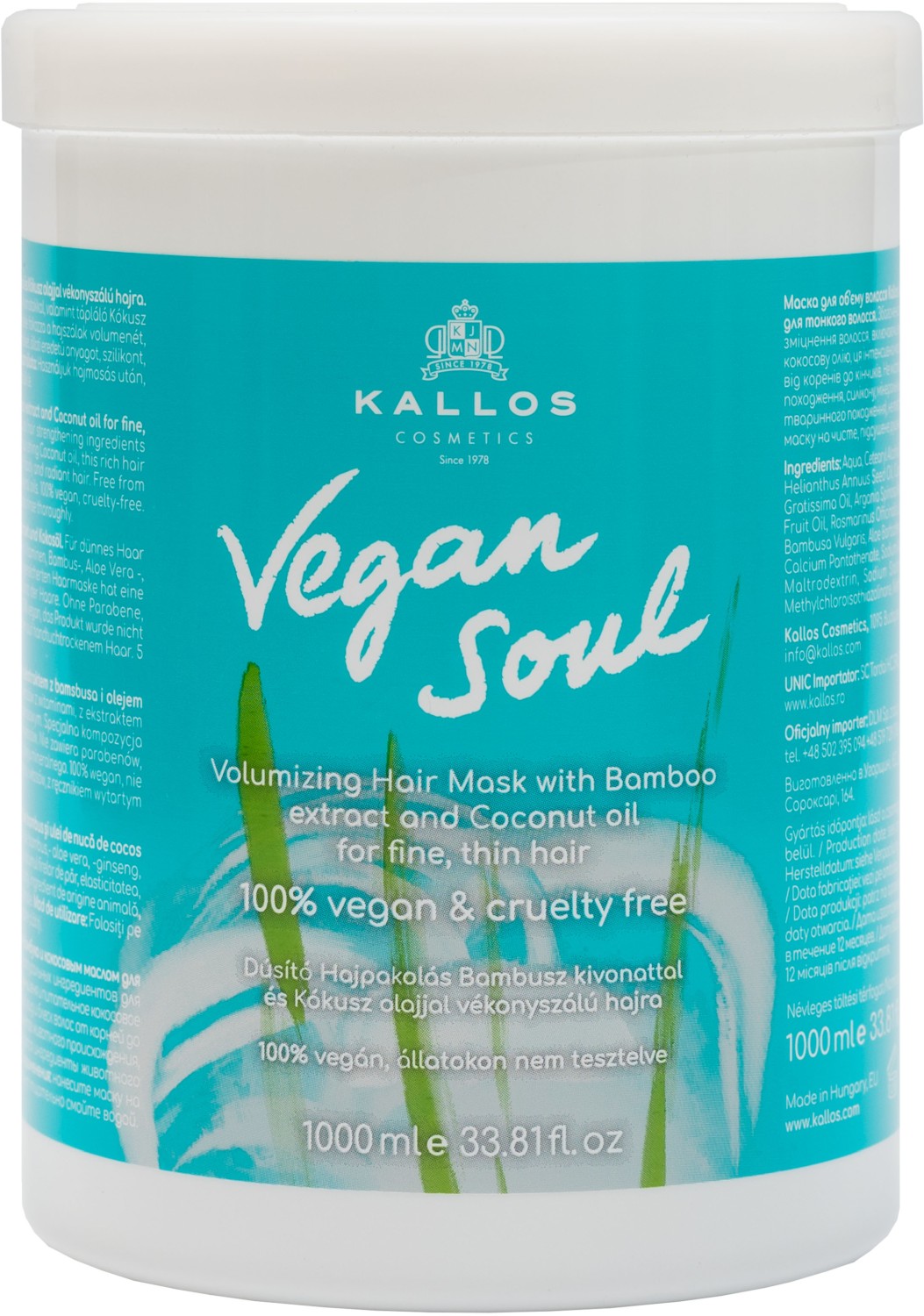 Kallos Vegan Soul Volumizing Hair Mask 1000 ml KA-VEGAN1681
