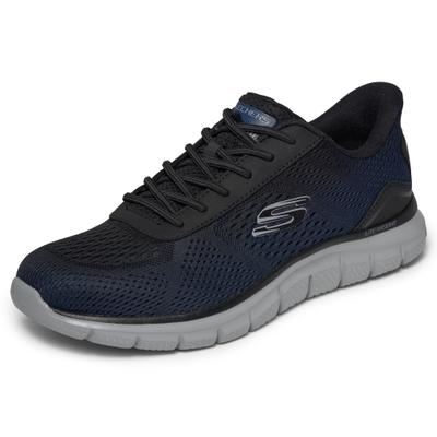 Slip-On Sneaker SKECHERS "TRACK", Herren, Gr. 44, Textil, blau (navy, schwarz), Lederimitat, Textil, Schuhe, Schlupfschuh, Freizeitschuh, Sportschuh mit Memory Foam