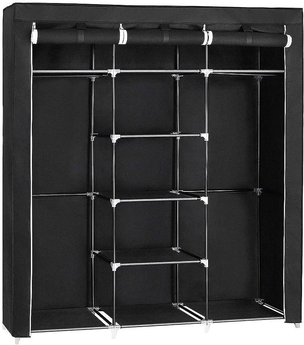 Opvouwbare textielkast met metalen frame voor kledingopslag, Zwart, H 175 x B 150 x D 45 cm