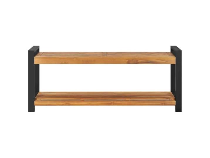 HBBMGYD Sitzbank, 120 cm, massives Teakholz, mit Ablage Industrielle Optik, unteres Regal, Lamellendesign, innen außen, einfache Reinigung