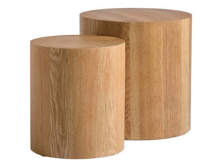 Xora Beistelltischset, Eichefarben, Holzwerkstoff, 2-teilig, rund, Säule, 30-38x34-39x30-38 cm, Wohnzimmer, Wohnzimmertische, Beistelltisch
