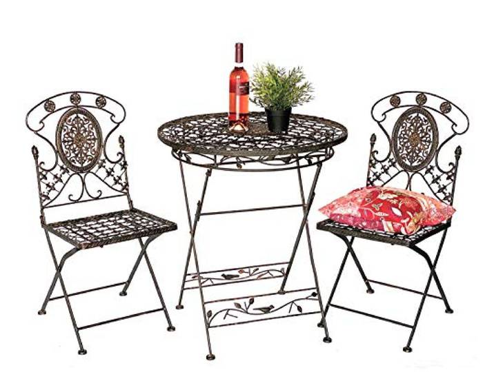 DanDiBo Sitzgruppe Eisen Garten Antik Bistroset AVIS Bistrotisch mit 2 Stühlen klappbar Metall Gartentisch