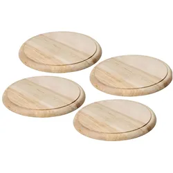 Excellent Houseware 4er-Set Edles Schneidebrett rund 25cm - hochwertiges Holz-Frühstücksbrett, Tranchierbrett, Schneidebrett, Braun