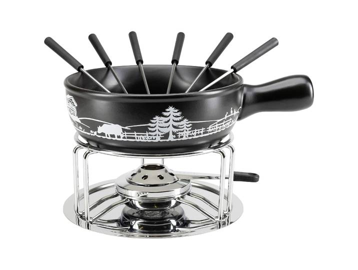 Fonduegerät Wiese schwarz/weiss Keramik D 22 cm - Fonduegerät