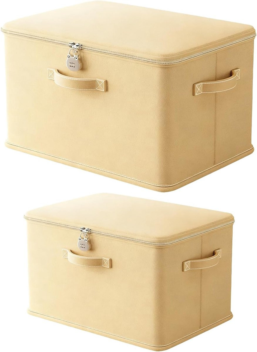 Set van 2 stoffen opbergdozen met deksel en handvat, inklapbaar, voor kleding of accessoires