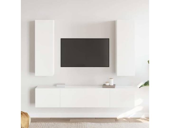 HEFZGDB 4-TLG. TV-Schrank-Set Weiß Holzwerkstoff Wandmontage mit Staufächern für Bücher und Medien