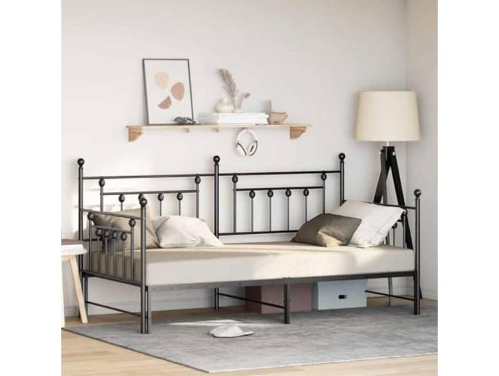 Stahl Metallrahmen Schlafzimmer rechteckig 90 x 200 cm Schwarz Stahl Tagesbettrahmen Schwarz 90x200 cm Einzelbett Metall Lattenrost Modern Tagestuhl Sofa Schlafzimmer Gäste