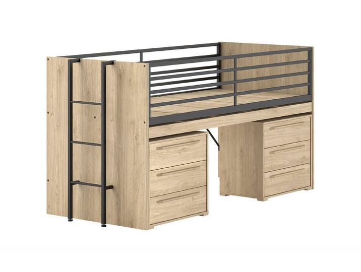58 aufm Kessel Kinderbett Halbhochbett 90x200 Keelia Eiche Schreibtisch 2 Kommoden (inkl. Versand, Lieferung bis Verwendungsstelle), Multifunktionsbett mit 2 Schubladenkommoden und Arbeitsplatz