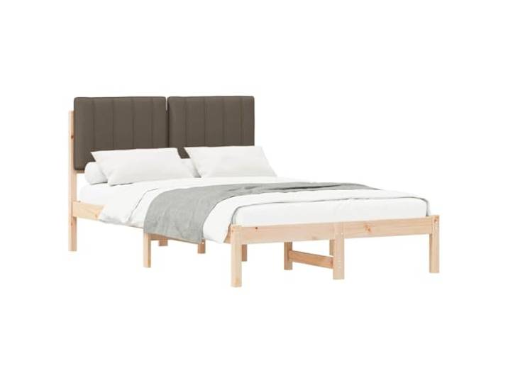 PUGYNBK Bettgestell mit gepolstertem Kopfteil, Kiefer massiv Synthetisches Leinen, Taupe, belüftete Lamellen, waschbarer Bezug, einfache Montage