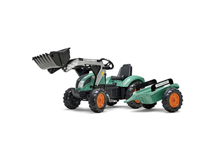 FALK - Baggerlader mit Pedalen Farm Lander mit Gelenkanhänger – ab 3 Jahren – 50% recycelter Kunststoff – Hupe 1054AM