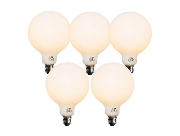 Lot de 5 Ampoule LED E27 dimmable opale G125 5W 450lm 2200K