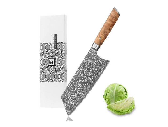 ZAYIKO Asiamesser Kinone Damast Kiritsuke Küchenmesser 20cm Klinge Wurzelholzgriff, schwarzer Damaststahl, VG10-Kern
