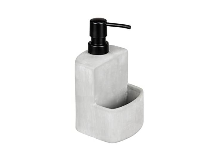 WENKO Distributeur de Liquide Vaisselle Festival\, Distributeur de Savon Rechargeable en béton Gris Solide\, Compartiment pour éponge\, idéal pour la Cuisine\, capacité 380 ML\, 10 x 18 x 10 cm\, béton
