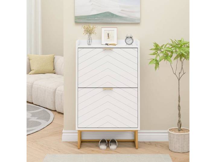 GOOBUY Armoire à Chaussures Meuble à Chaussures Inclinable avec 2 Compartiments Étagère Réglable et Amovible 50x24x91cm Blanc