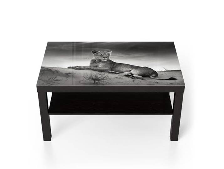 DEQORI Glastisch schwarz groß 90x50 cm Motiv König der Savanne ausgefallener Beistelltisch aus Glas Hochglanz Couchtisch fürs Wohnzimmer moderner Couch Tisch mit Design