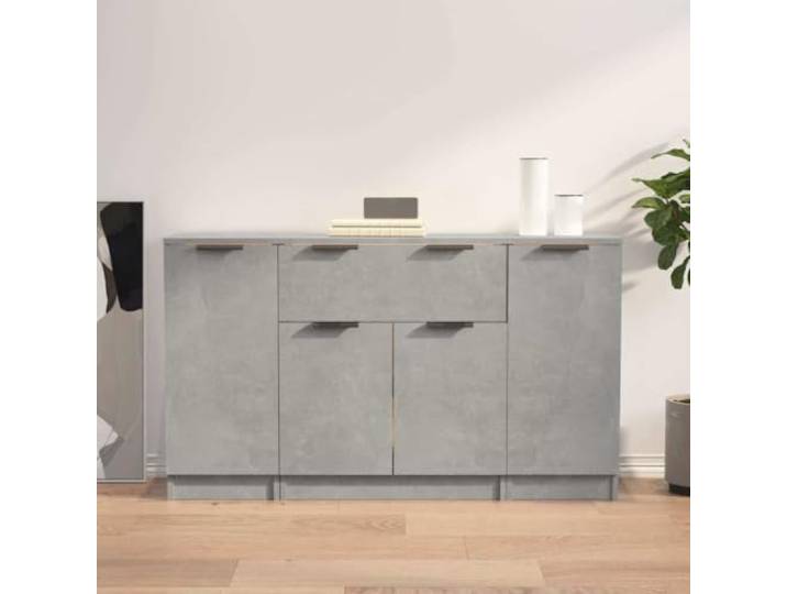 RJPLMFV Anrichte, 3-teilig, Grau, Beton, Holz, Technik 6 Fächer, 1 Schublade, Aufbewahrung für TV und Bücher, leicht zu reinigen, modernes Design