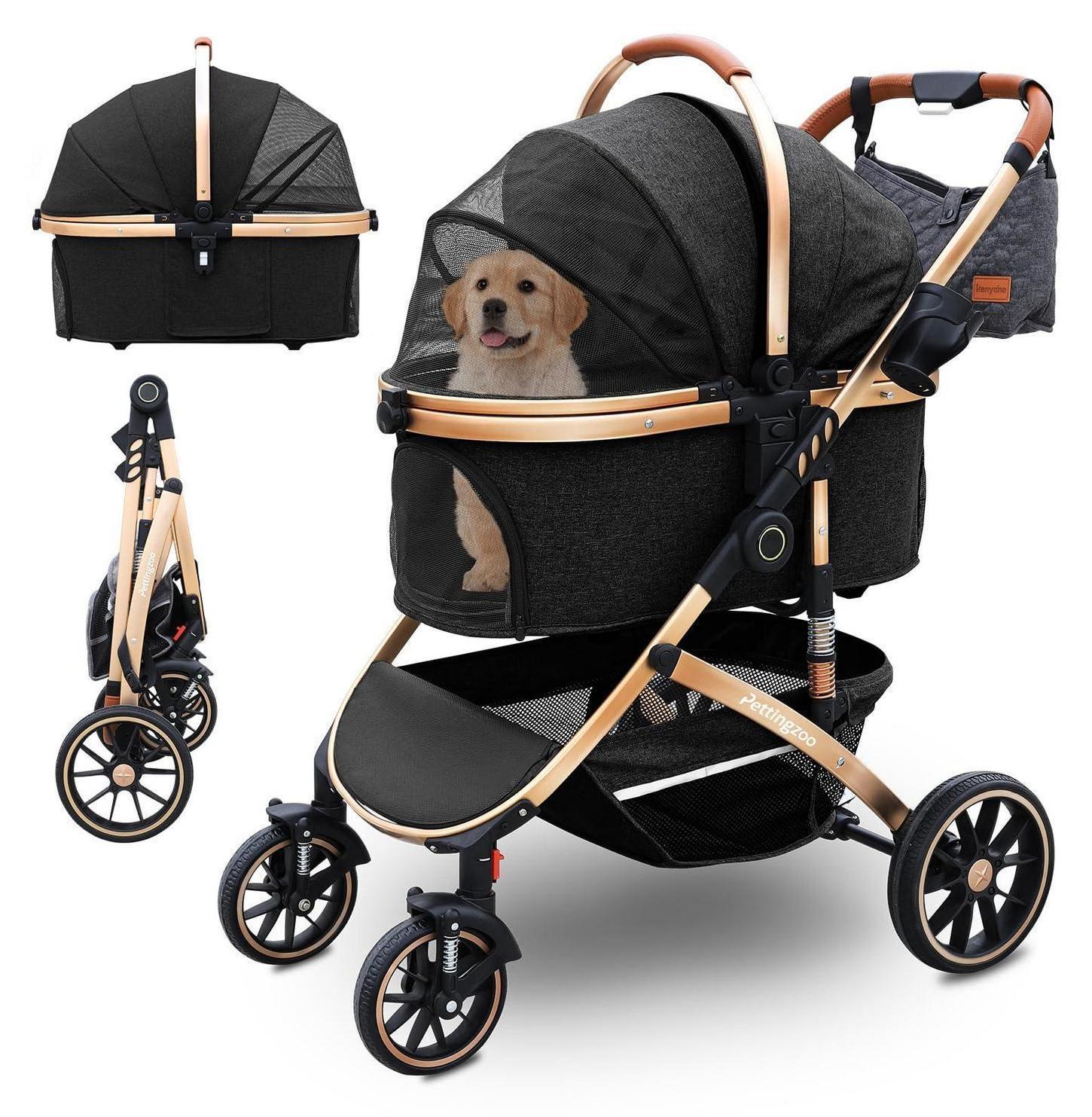 Hundebuggy 3-in-1 für Hunde & Katzen bis 30 kg, Schwarz, 39.8x77x102cm