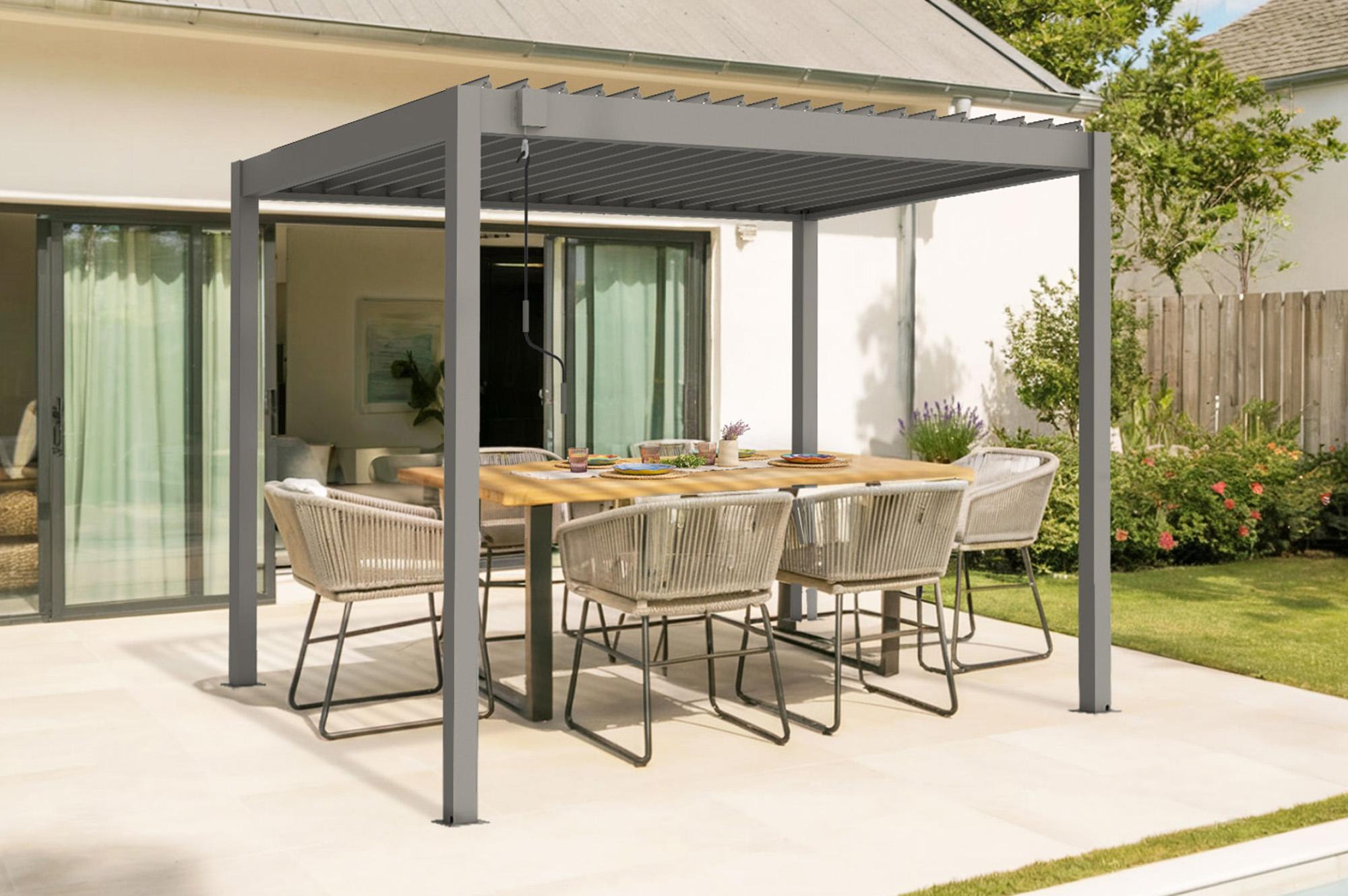 PIANA 3x2m freistehende, bioklimatische Pergola in taupefarbenem Aluminium