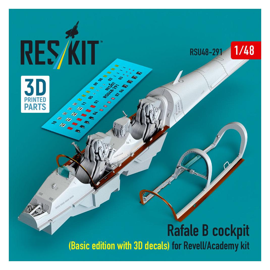 ResKit Rafale B cockpit (Basic edition with 3D decals) for Revell/Academy kit (3D Printed) (RSU48-0291)