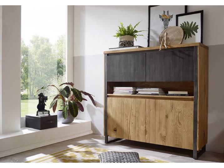 Highboard 130x128cm 'Taipeh' Wildeiche & Metall gebürstet