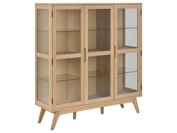 Mid.you Vitrine Marte, Klar, Eichefarben, Glas, furniert, 9 Fächer, 140x148x40 cm, Holzmöbel, Holzschränke, Vitrinen Holz, Vitrinenschränke Holz