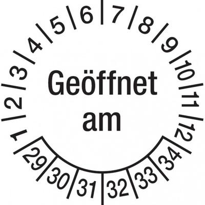 König Werbeanlagen Dreifke® Prüfplakette, Geöffnet am, Ø 30 mm, Dokumente - 30 mm Dokumentenfolie selbstklebend