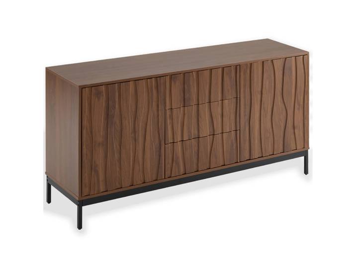 Buffet 150x40x80 cm avec étagères, 3 tiroirs et 2 portes, marron foncé