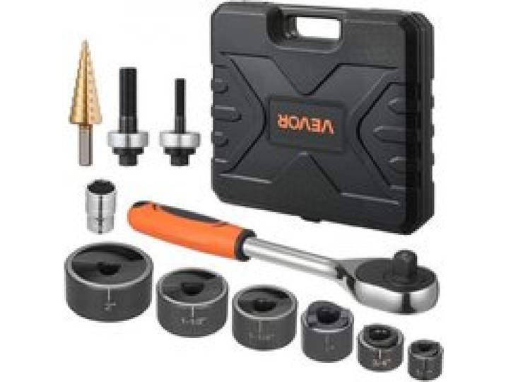 VEVOR 22,5-61,5 mm SLUG-Buster Ratschen-Ausbrechset, Ratschenschlüssel-Ausbrechstanzer-Sets für Aluminium, Weichstahl, Fiberglas, Kunststoffe, 6 Matrizengrößen, 40Cr Stahl Ko-Werkzeugsatz